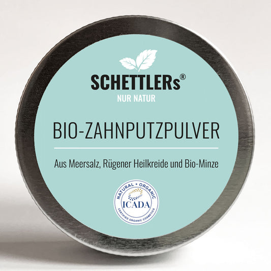 SCHETTLERs Bio-Zahnputzpulver | versandkostenfrei - Das Original | 30g-Schraubdeckeldose aus Weißblech